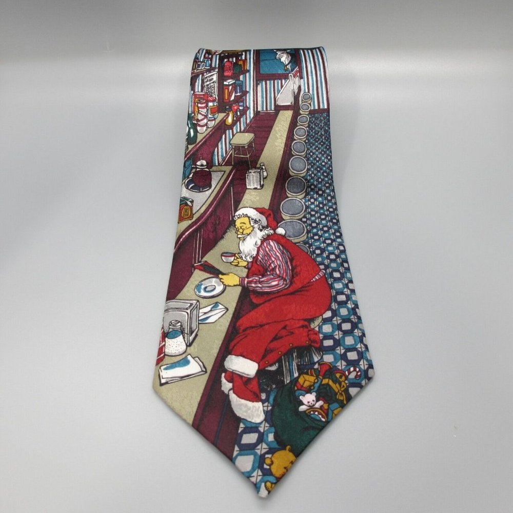 AGC Inc Mens Neck Tie Merry Christmas Santa Diner Reindeer Holiday Gift Novelty